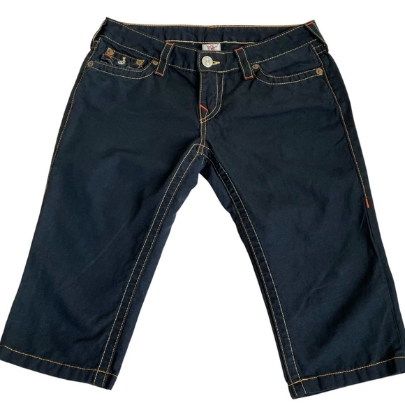 True Religion Vintage Y2K Linen Blend Capri Shorts Jorts Low Rise Flap Pockets - Picture 5 of 16